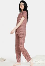 Stripes And Fun Cotton Top N Pyjama Set - Brown 2